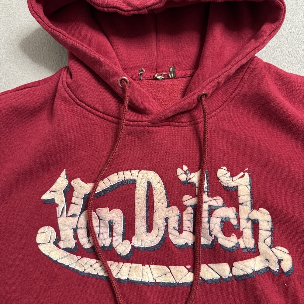 Von Dutch Hoodie Mens Large Red Skull Graphic Streetwear Pullover Grunge Skate - Picture 2 of 12
